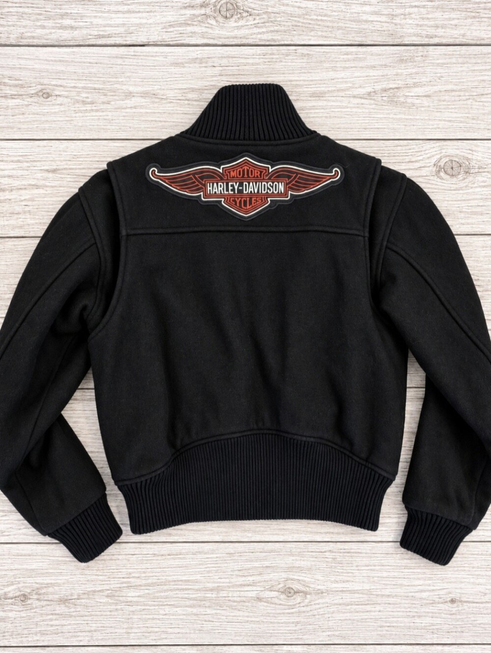 Harley-Davidson Women’s Black Wool Bomber Motorcycle Jacket Size Small - Picture 2 of 6